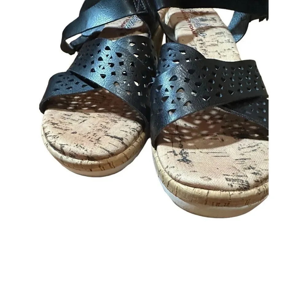 Skechers Womens sz 8‎ Black Bohemias Urban Pixie Platform Wedge Sandals